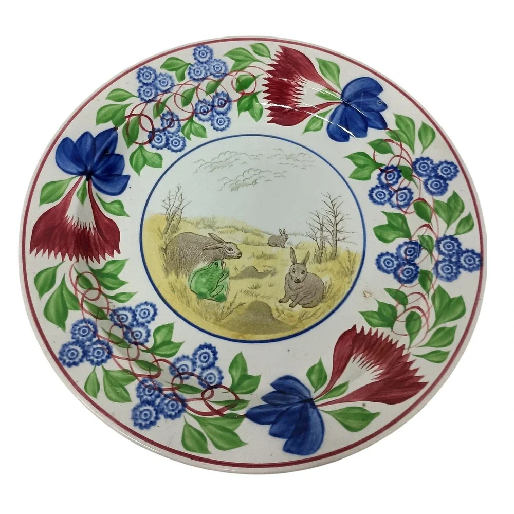 VTG‎ Staffordshire Stick Spatterware Rabbitware Ironstone Charger Platter 13